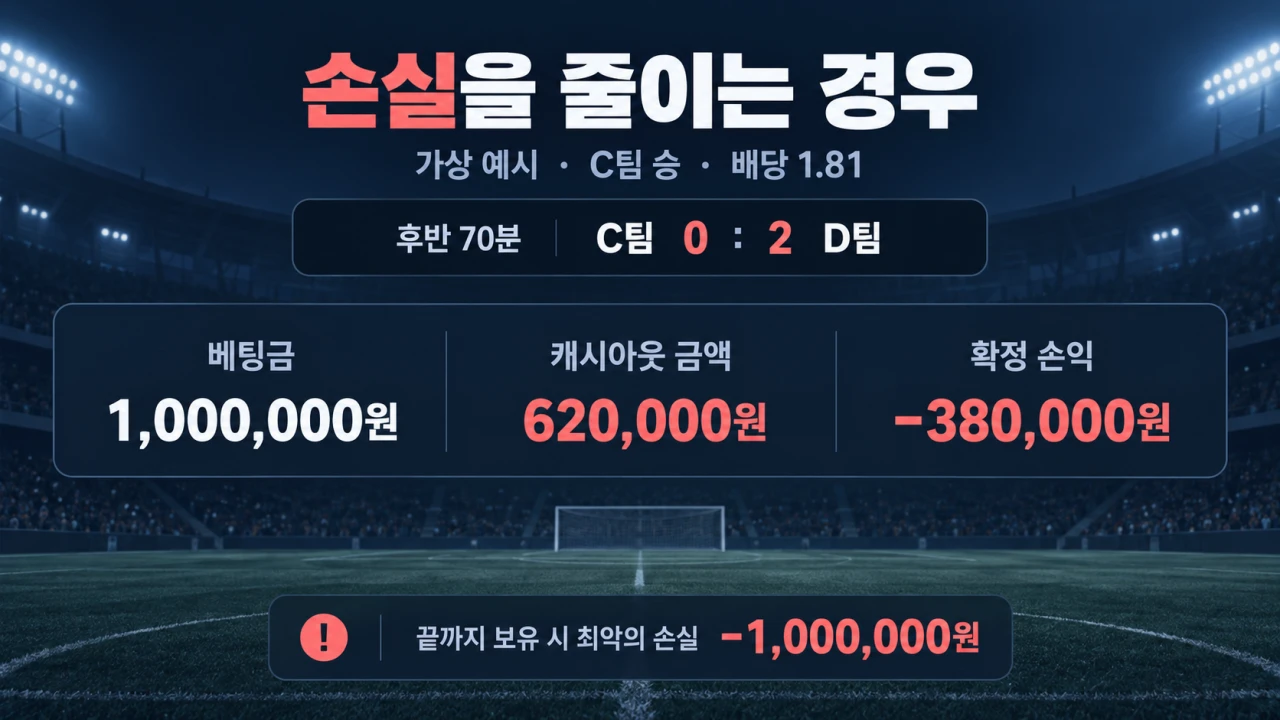 가상 손실 축소 사례: 베팅금 1,000,000원, 회수액 620,000원, 확정 손실 380,000원